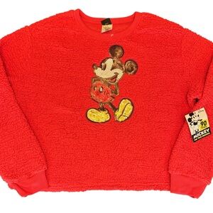 Disney Mickey Mouse Sequined 90th Anniv Red Sherpa Sweatshirt Juniors XL 15/17